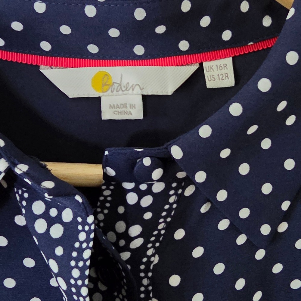 Boden Navy Clemency Shirt Dress US 12 Midi Button-Up Polka Dot Floral Pattern - Picture 3 of 12